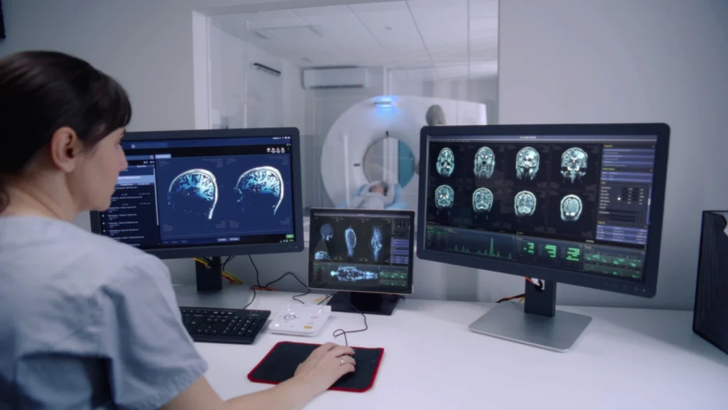 Physician conducting an MRI or CT scan